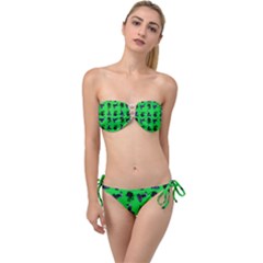 Gothic Girl Rose Green Pattern Twist Bandeau Bikini Set by snowwhitegirl