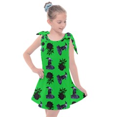 Gothic Girl Rose Green Pattern Kids  Tie Up Tunic Dress