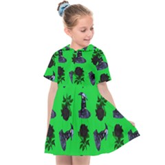 Gothic Girl Rose Green Pattern Kids  Sailor Dress by snowwhitegirl