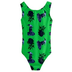 Gothic Girl Rose Green Pattern Kids  Cut-out Back One Piece Swimsuit by snowwhitegirl