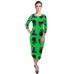 Gothic Girl Rose Green Pattern Quarter Sleeve Midi Velour Bodycon Dress by snowwhitegirl