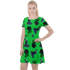 Gothic Girl Rose Green Pattern Cap Sleeve Velour Dress  by snowwhitegirl