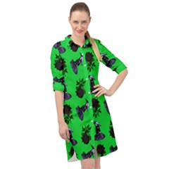 Gothic Girl Rose Green Pattern Long Sleeve Mini Shirt Dress by snowwhitegirl