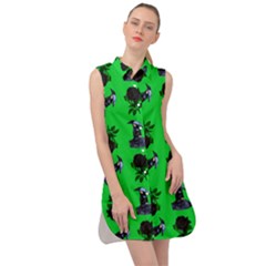 Gothic Girl Rose Green Pattern Sleeveless Shirt Dress by snowwhitegirl