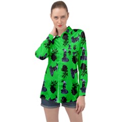 Gothic Girl Rose Green Pattern Long Sleeve Satin Shirt