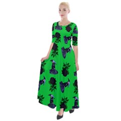 Gothic Girl Rose Green Pattern Half Sleeves Maxi Dress