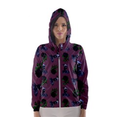 Gothic Girl Rose Mauve Pattern Women s Hooded Windbreaker by snowwhitegirl