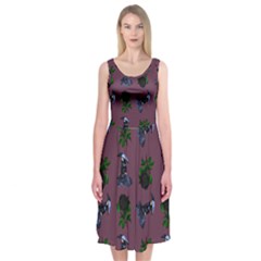 Gothic Girl Rose Mauve Pattern Midi Sleeveless Dress by snowwhitegirl