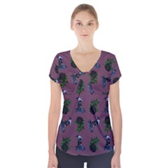 Gothic Girl Rose Mauve Pattern Short Sleeve Front Detail Top by snowwhitegirl