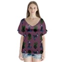 Gothic Girl Rose Mauve Pattern V-Neck Flutter Sleeve Top View1