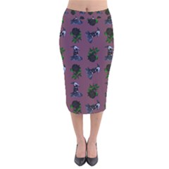 Gothic Girl Rose Mauve Pattern Velvet Midi Pencil Skirt by snowwhitegirl