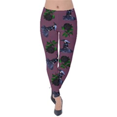 Gothic Girl Rose Mauve Pattern Velvet Leggings by snowwhitegirl