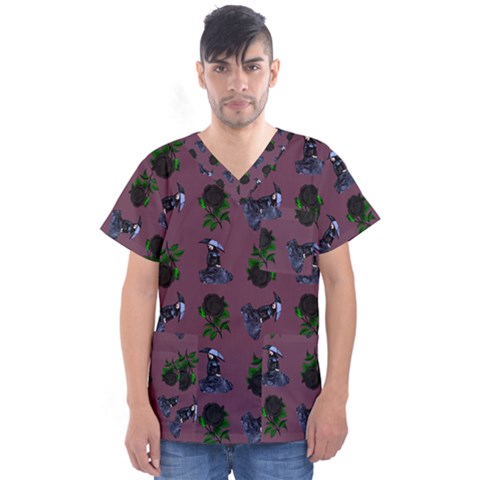 Gothic Girl Rose Mauve Pattern Men s V-neck Scrub Top by snowwhitegirl