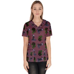 Gothic Girl Rose Mauve Pattern Women s V-neck Scrub Top by snowwhitegirl