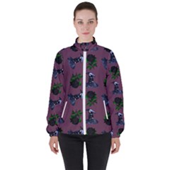 Gothic Girl Rose Mauve Pattern Women s High Neck Windbreaker by snowwhitegirl