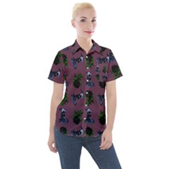 Gothic Girl Rose Mauve Pattern Women s Short Sleeve Pocket Shirt