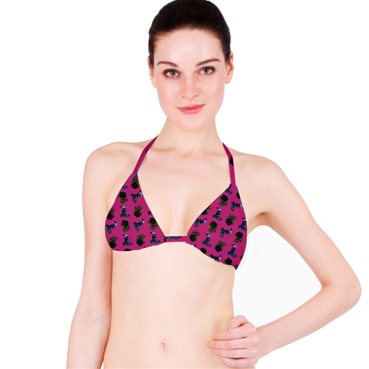 Gothic Girl Rose Pink Pattern Bikini Top