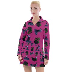 Gothic Girl Rose Pink Pattern Women s Long Sleeve Casual Dress by snowwhitegirl