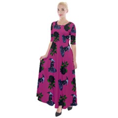 Gothic Girl Rose Pink Pattern Half Sleeves Maxi Dress