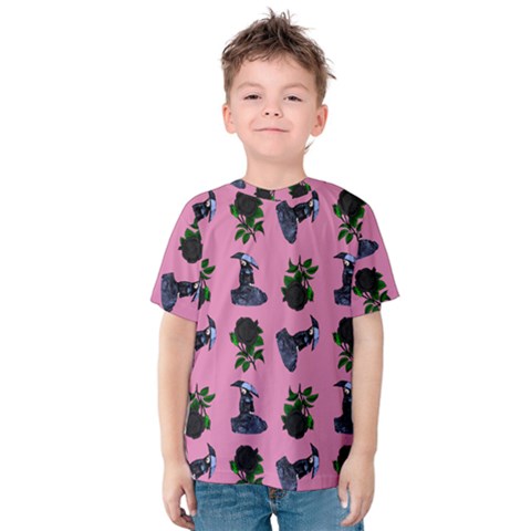 Gothic Girl Rose Light Pink Pattern Kids  Cotton Tee by snowwhitegirl