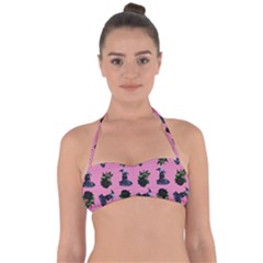 Gothic Girl Rose Light Pink Pattern Halter Bandeau Bikini Top by snowwhitegirl