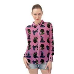 Gothic Girl Rose Light Pink Pattern Long Sleeve Chiffon Shirt