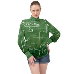 Mathematics Green High Neck Long Sleeve Chiffon Top