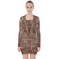 Mathematics Brown V-neck Bodycon Long Sleeve Dress by snowwhitegirl