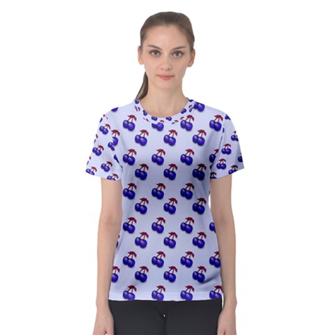 Retro Blue Cherries Women s Sport Mesh Tee by snowwhitegirl