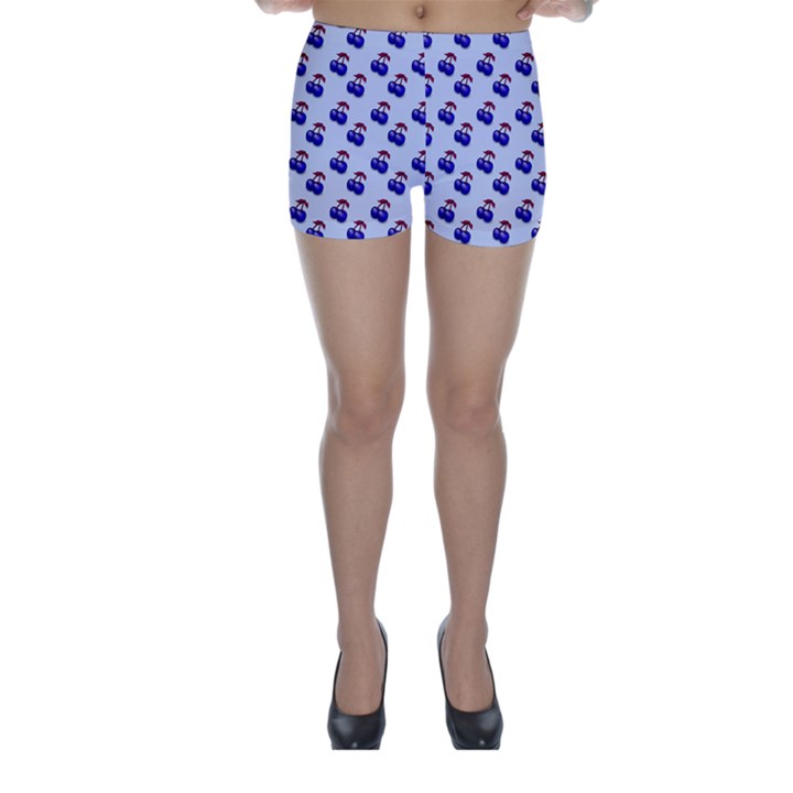 Retro Blue Cherries Skinny Shorts