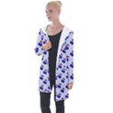 Retro Blue Cherries Longline Hooded Cardigan View1