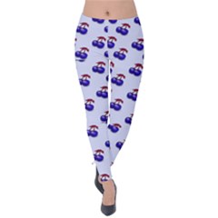 Retro Blue Cherries Velvet Leggings