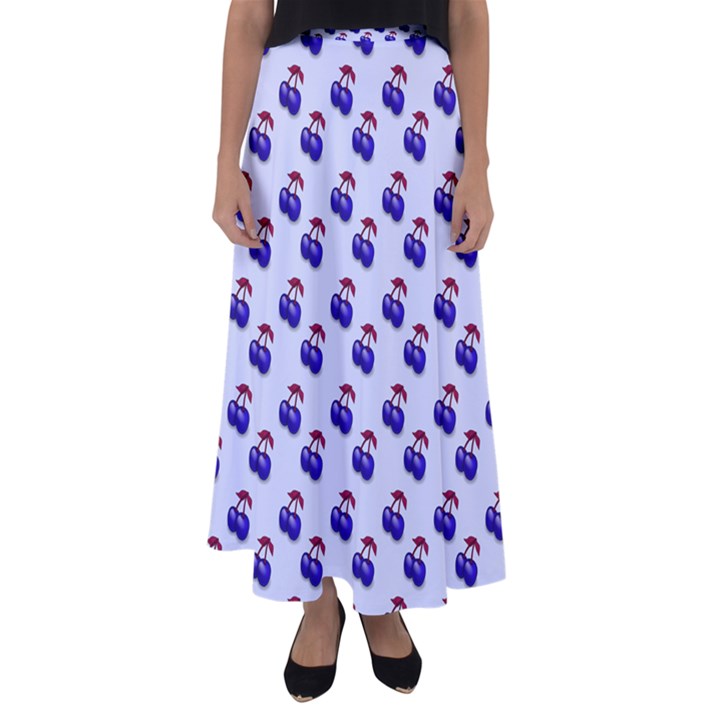 Retro Blue Cherries Flared Maxi Skirt