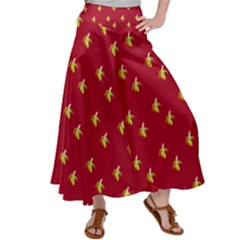 Peeled Banana On Red Satin Palazzo Pants