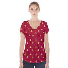 Peeled Banana On Red Short Sleeve Front Detail Top by snowwhitegirl