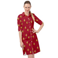 Peeled Banana On Red Long Sleeve Mini Shirt Dress