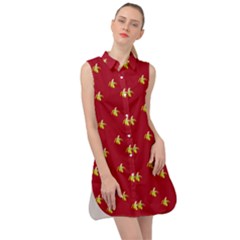 Peeled Banana On Red Sleeveless Shirt Dress