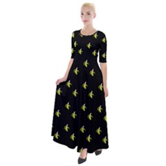 Peeled Banana On Black Half Sleeves Maxi Dress