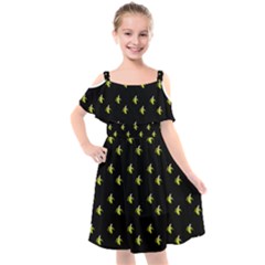 Peeled Banana On Black Kids  Cut Out Shoulders Chiffon Dress