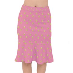 Peeled Banana On Pink Short Mermaid Skirt by snowwhitegirl