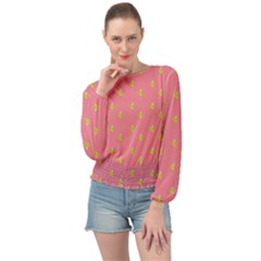 Peeled Banana On Pink Banded Bottom Chiffon Top