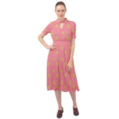 Peeled Banana On Pink Keyhole Neckline Chiffon Dress