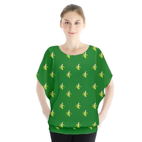 Peeled Banana On Green Batwing Chiffon Blouse by snowwhitegirl