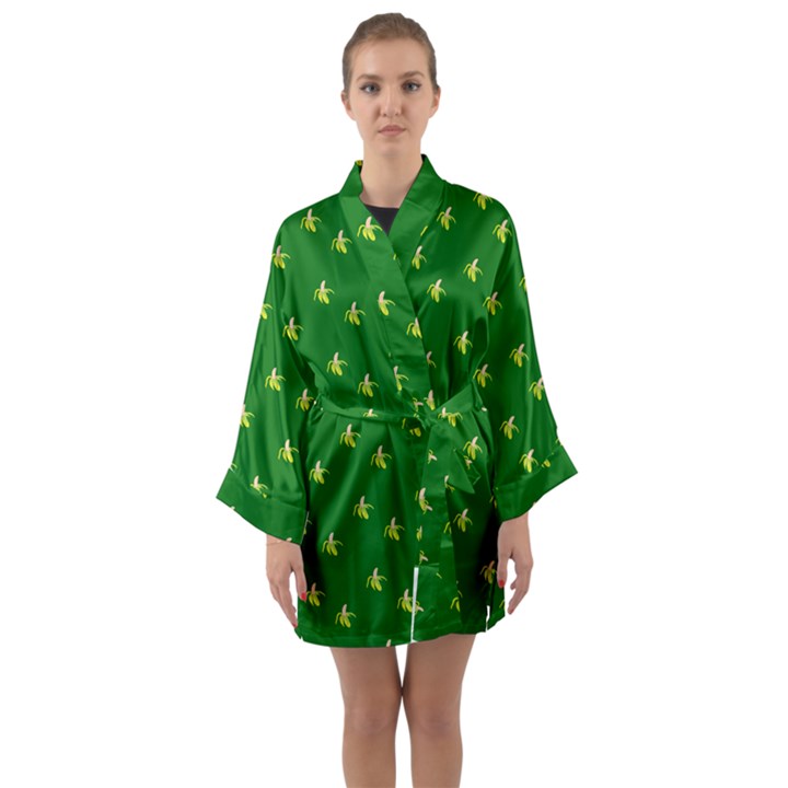 Peeled Banana On Green Long Sleeve Kimono Robe