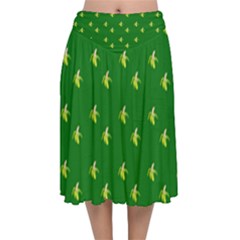 Peeled Banana On Green Velvet Flared Midi Skirt by snowwhitegirl