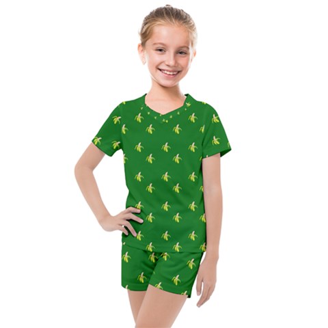 Peeled Banana On Green Kids  Mesh Tee And Shorts Set by snowwhitegirl