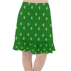 Peeled Banana On Green Fishtail Chiffon Skirt