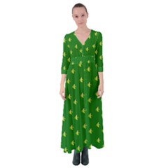 Peeled Banana On Green Button Up Maxi Dress