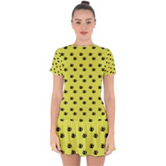 Yellow Eyes Drop Hem Mini Chiffon Dress