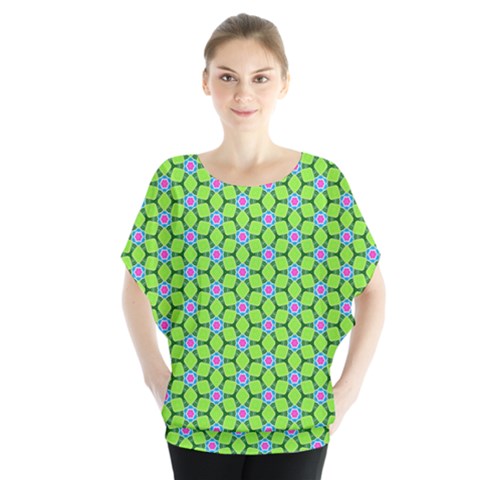 Pattern Green Batwing Chiffon Blouse by Mariart